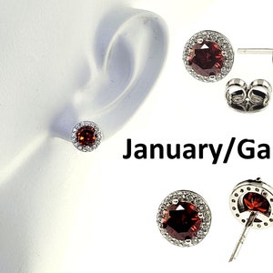 Children, Girl, Baby, Kids Stud Earrings (Choose Your Birthstone 12 Colors).925 Sterling Silver