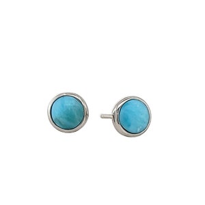 GENUINE DOMINICAN LARIMAR 6mm Stud Earrings .925 Sterling Silver