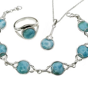 Larimar Bracelet,Ring & Necklace Set (Wholesale) Premium .925 Sterling Silver