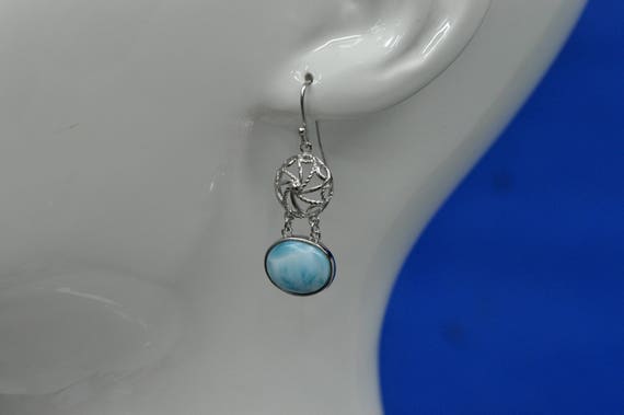 Stunning Larimar 10X14 10.8ct Oval Coil Top Hook Earrings..925 Sterling Silver