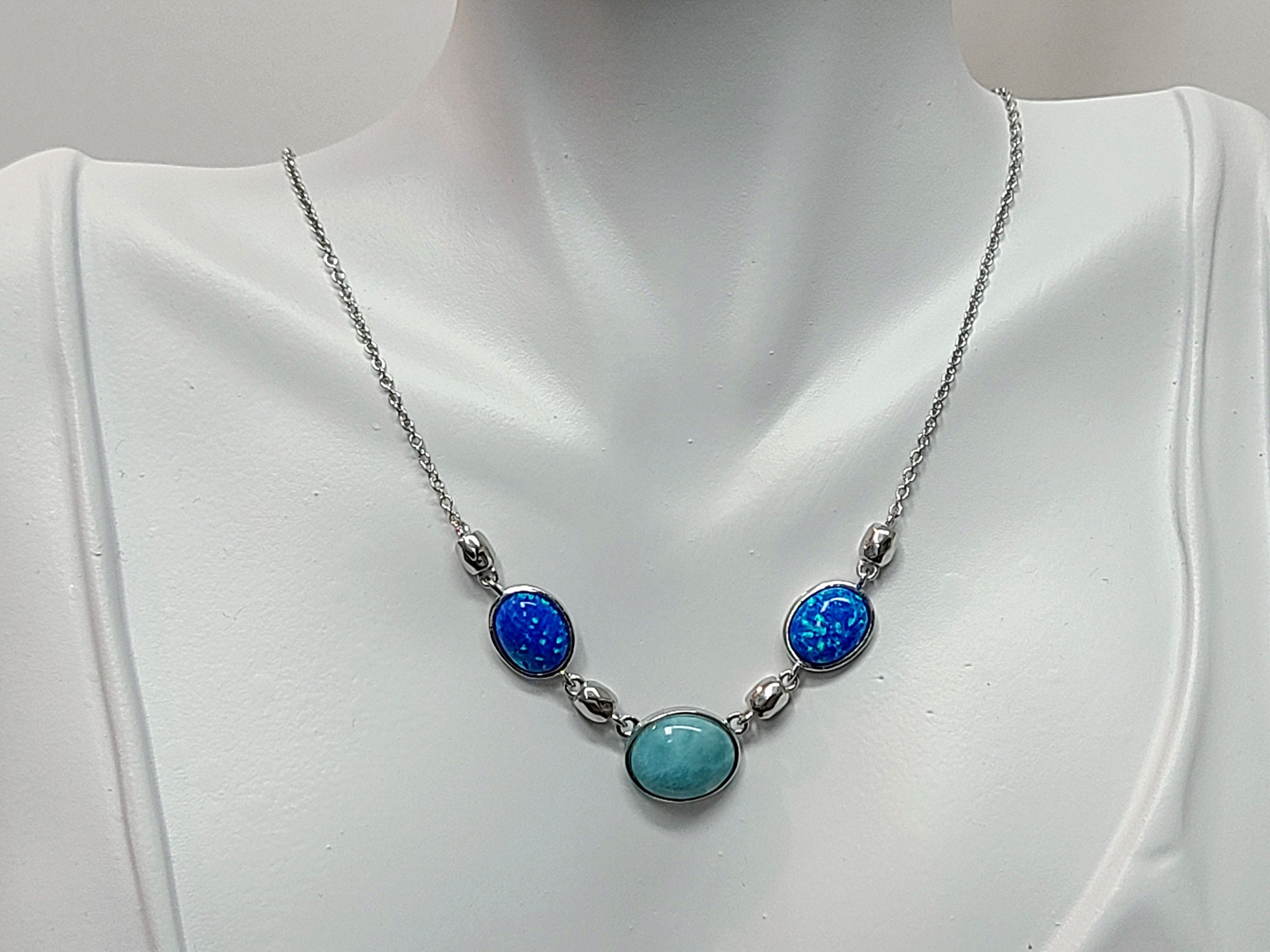 Larimar, White or Blue Opal Necklace 925 Sterling Silver - Etsy
