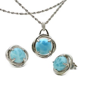 Larimar 10mm Infinity Earrings And Necklace Set  .925 Sterling Silver