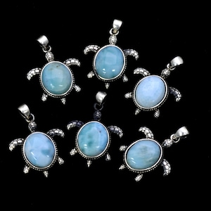 Larimar 10X8mm Meeresschildkröte Anhänger .925 Sterling Silber (6 Stück)