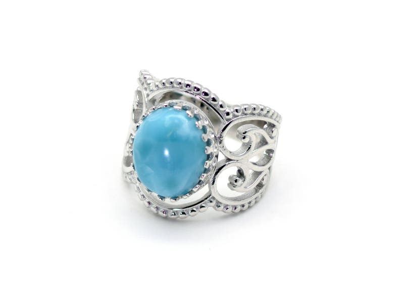 High Polished .925 Sterling Silver Larimar Stunning 12X10 Corona Ring