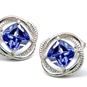 New Infinity 7mm Cushion Cut Tanzanite Earrings .925 Sterling Silver