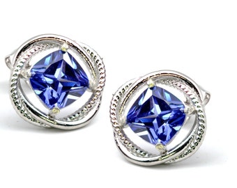 New Infinity 7mm Cushion Cut Tanzanite Earrings .925 Sterling Silver