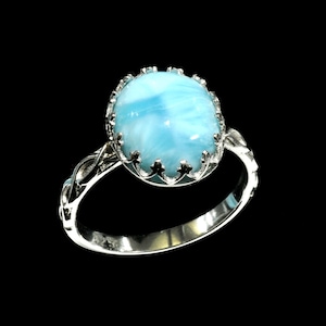 Larimar Ring 10X12 Oval Crown .925 Sterling Silver  Sizes 6-7-8-9