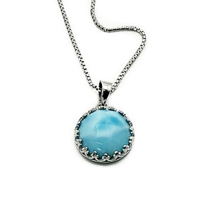 Larimar 10mm Crown Necklace (Promotion Priced) .925 Sterling Silver