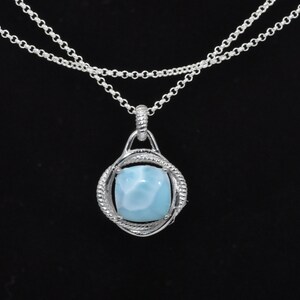 LARIMAR 14X14mm Cushion Cut Cabochon Infinity Necklace  925 STERLING SILVER #105