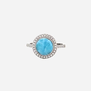 Larimar 8mm With White Sapphire Accents Ring .925 Sterling Silver