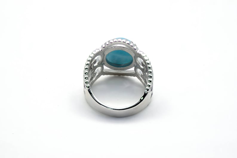 High Polished .925 Sterling Silver Larimar Stunning 12X10 Corona Ring