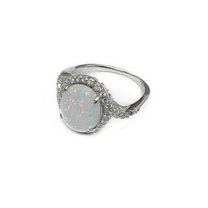 White Opal 12X10 Oval With White Sapphire Accents .925 Sterling Silver (New Style)