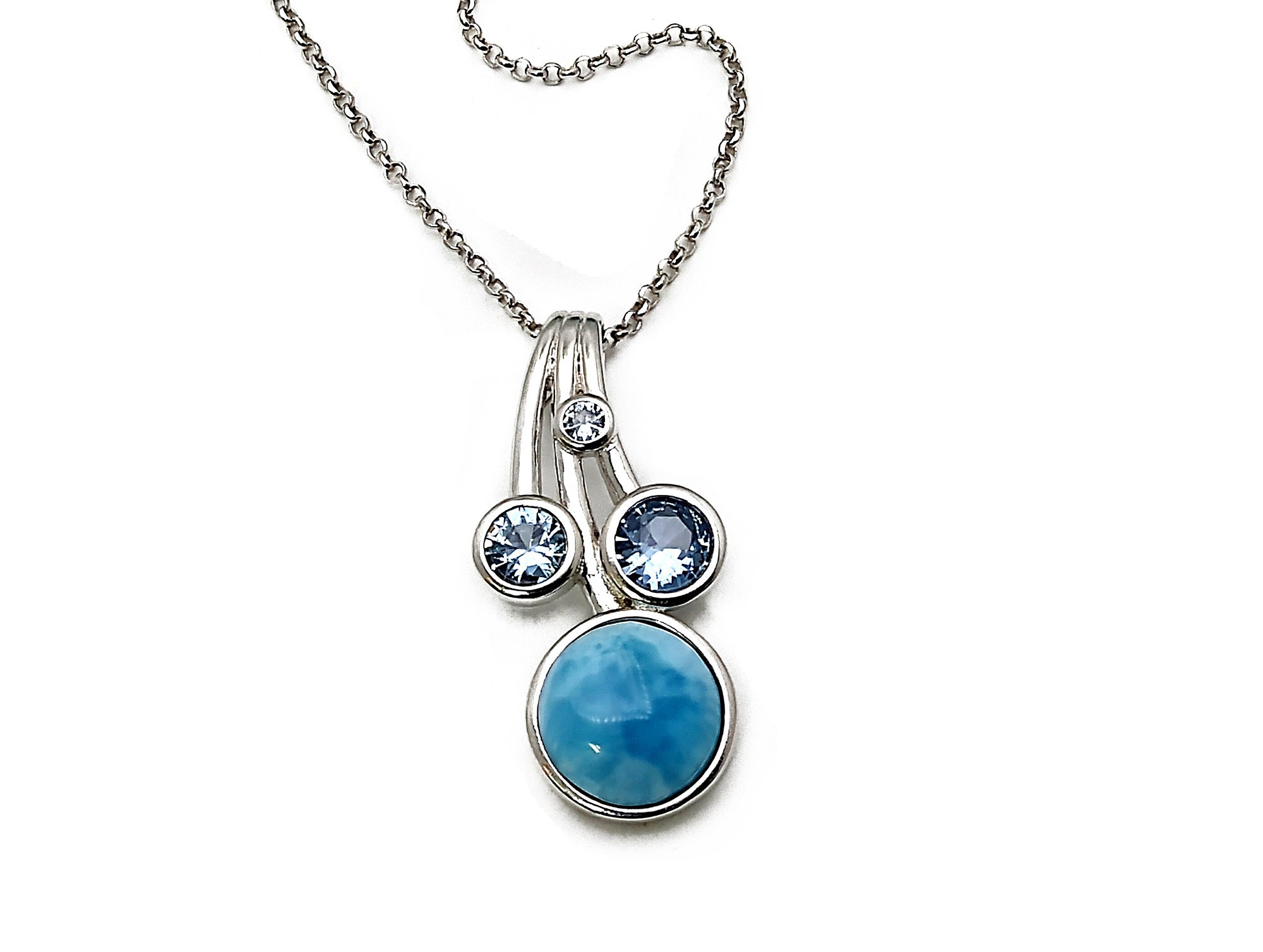 ラリマー 10 mm ペンダント/ネックレス、アクアマリンのアクセント付き 