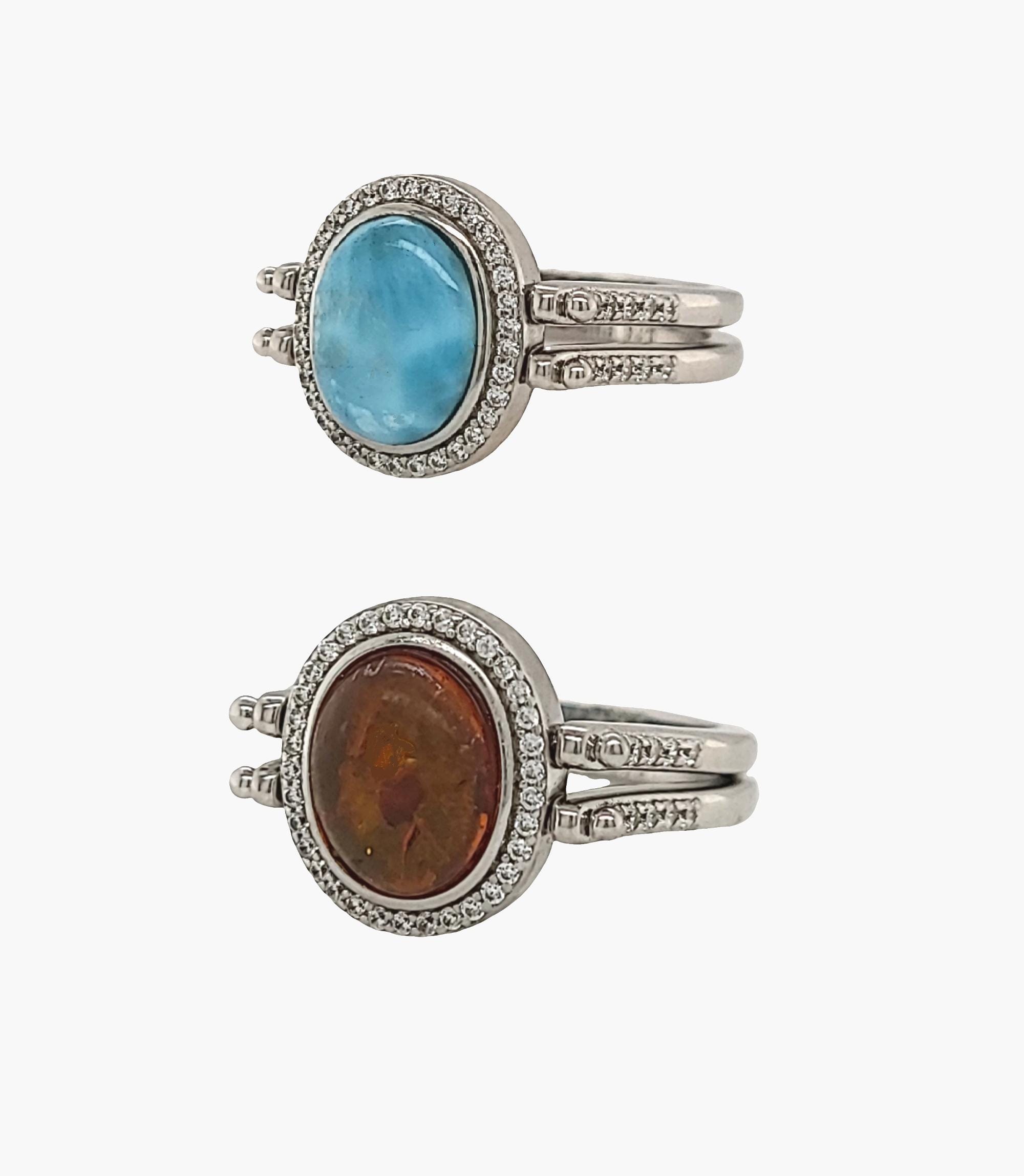Larimar/ambar 10x8mm Happy Hour Ring (reversible) .925 Sterling