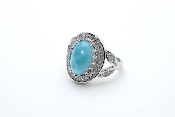 Larimar AAA 100/% Natural .925 Sterling Silver Select your Larimar Ring Size 6.5