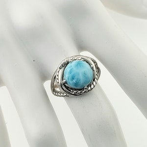 Larimar 10mm 100% Natutal Infinity Ring .925 Sterling Silver, image 2