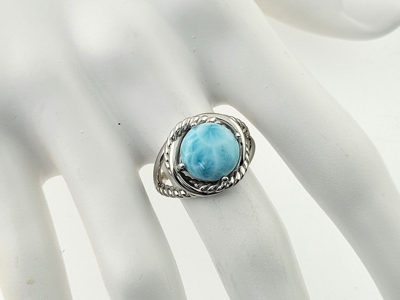 Larimar 10mm 100% Natutal Infinity Ring .925 Sterling Silver, image 2