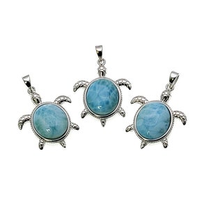 Larimar 12 x 10 mm drei (3) Meeresschildkröten Anhänger (Wholesale).925 Sterling Silber