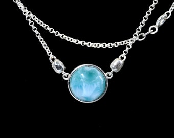 Larimar 6ct (12mm) Cabochon Necklace (New Style) .925 Sterling Silver
