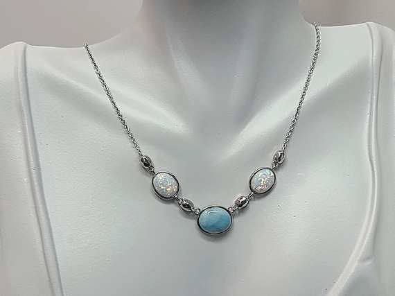Larimar, White or Blue Opal Necklace 925 Sterling Silver - Etsy