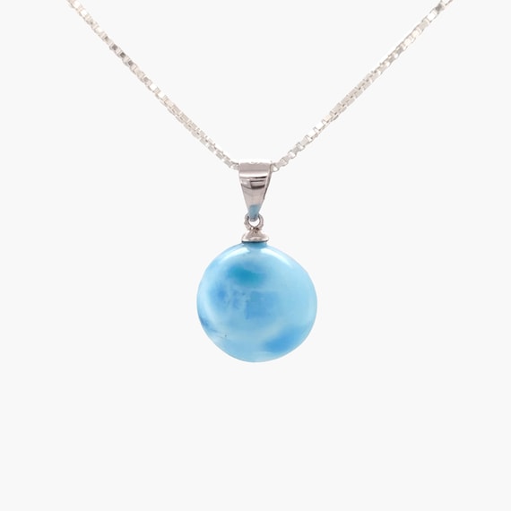 ラリマー AAA (ブルー、ブルー) 12.5 mm 球体ネックレス .925 