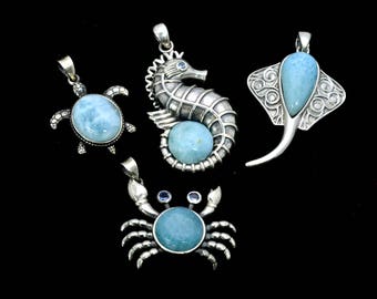 Larimar Pendants (Wholesale) 4 Pendents Premium Jewelry. .925 Sterling Silver