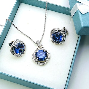 Tanzanite 10mm Infinity Earrings And Necklace Set  .925 Sterling Silver  (New Style)
