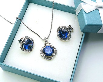 Tanzanite 10mm Infinity Earrings And Necklace Set  .925 Sterling Silver  (New Style)