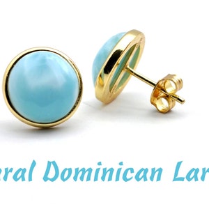 Larimar Vermeil Stud Earrings 14KT Over .925 Sterling Silver