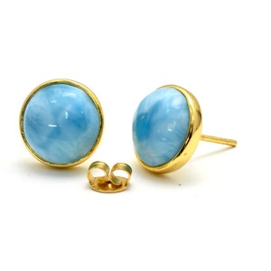 Larimar Vermeil Stud Earrings 14KT Over .925 Sterling Silver (AAA Larimar) Video