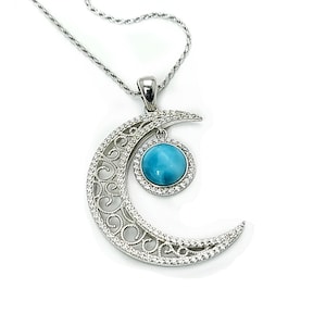 Larimar 8mm Half Moon Necklace With Pave White Sapphire Accents Sterling Silver