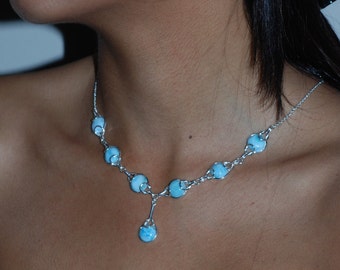 Stunning Larimar Necklace And Earrings Set .925 Sterling Silver (New Style)