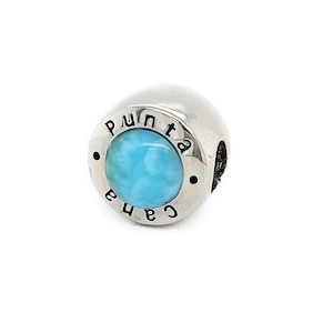 Larimar Natural Punta Cana Bead Fit Pandora bracelet 925 Sterling Silver
