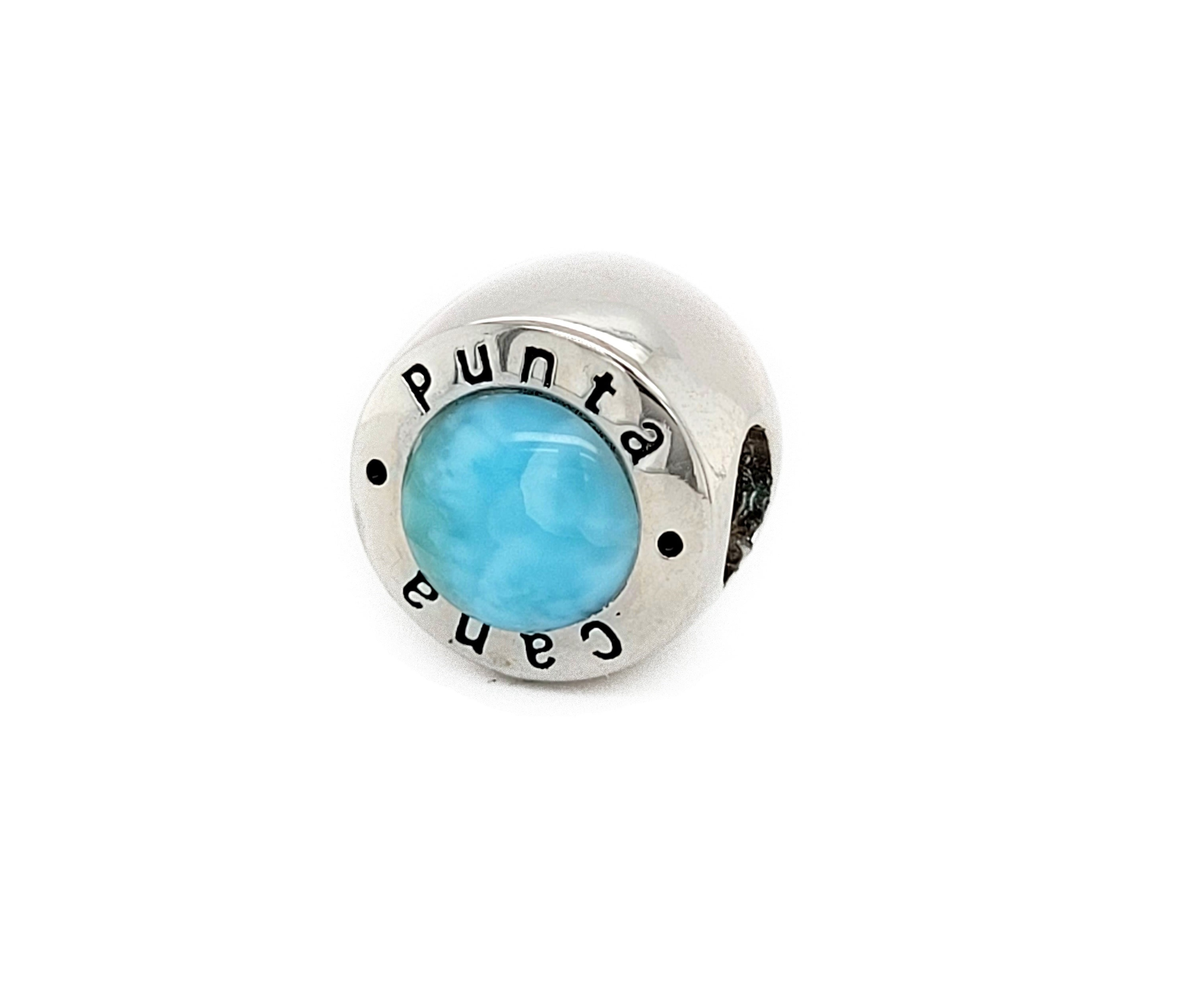 Larimar Natural Punta Cana Bead Fit Pandora bracelet 925 Sterling Silver