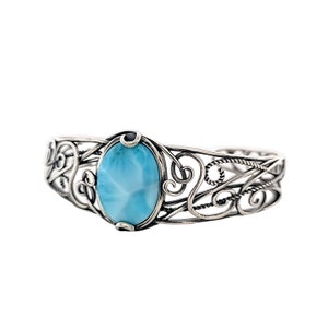 Larimar 13X18mm Genuine Vintage Cuff Bracelet 16.2 grams .925 Sterling Silver.