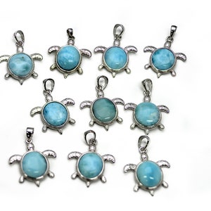 Larimar Ten 12X10mm Sea Turtles (Wholesale) Premium .925 Sterling Silver