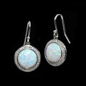 Fire Opal 10mm With White Sapphire Accents Earrings .925 Sterling Silver