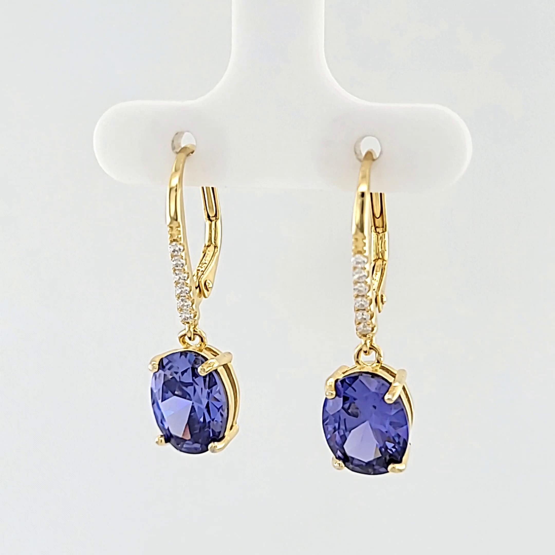 Tanzanite Lever back Earrings 14KT Gold Over .925 Sterling Silver  (Vermeil)
