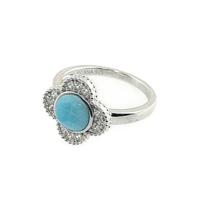 Larimar Clover Leaf Ring With White Sapphire Accents .925 Sterling Silver