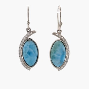 Larimar Natural 8X14mm Marquise Earrings w White Sapphire Accents .925 Sterling Silver