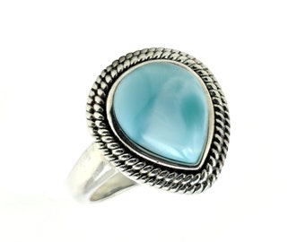 Larimar 10X12 Pear Shaped .925 Sterling Silver  Ring