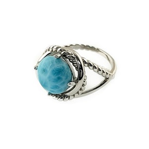 Larimar 10mm 100% Natutal Infinity Ring .925 Sterling Silver, image 1