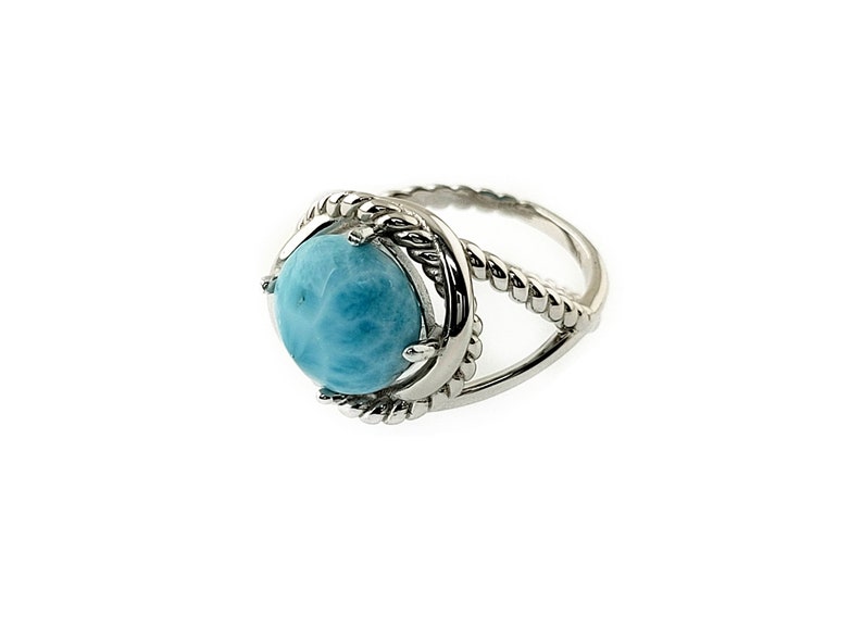 Larimar 10mm 100% Natutal Infinity Ring .925 Sterling Silver, image 1