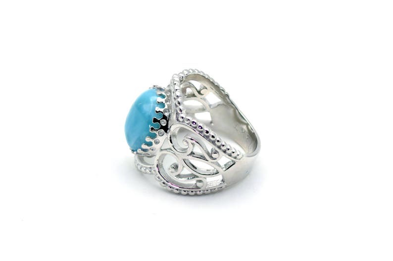 High Polished .925 Sterling Silver Larimar Stunning 12X10 Corona Ring