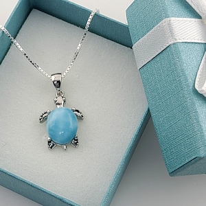 Larimar 8X10mm Punta Cana Sea Turtle Necklace  .925 Sterling Silver