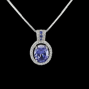 Tanzanite Necklace With White Sapphire Accents   .925 Sterling Silver