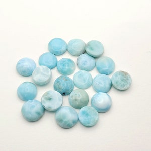LARIMAR NATURAL Twenty (20) 10mm Round Flat Back Cabochon. (Under 1.25 A Stone)
