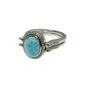 Larimar/Weißer Opal 10 x 8 mm Happy Hour Ring (Reversible).925 Sterling Silber