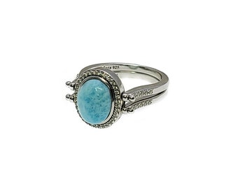 Larimar/White Opal 10X8mm Happy Hour Ring (Reversible) .925 Sterling Silver Size 9.5