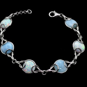 Larimar, Fire Opal Combination 10mm Bracelet .925 Sterling Silver